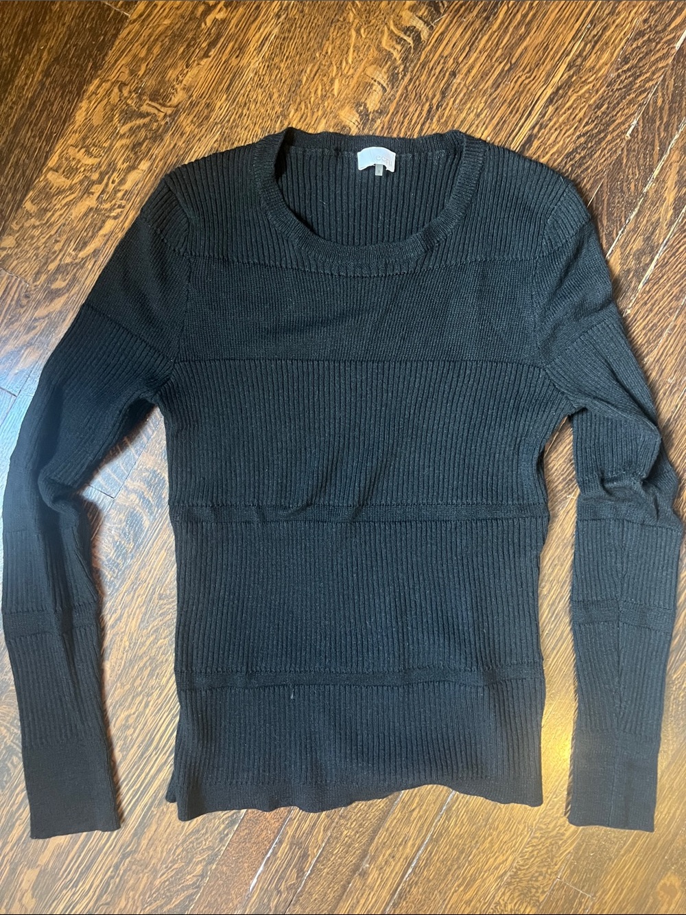 ecru Black Ribbed Crewneck Sweater